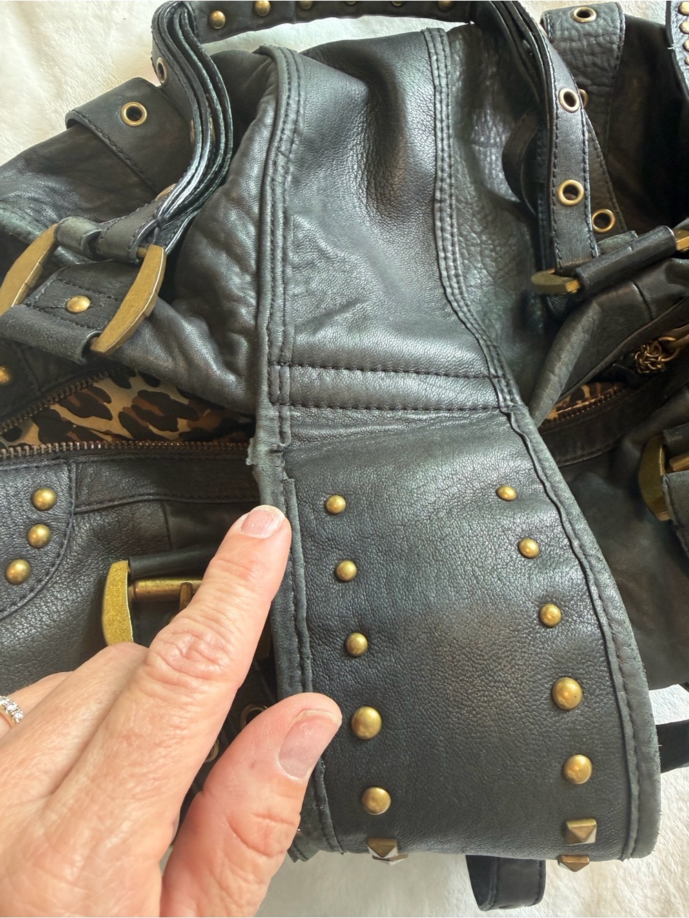 Vintage Betsey Johnson Black Shoulder Bag with Gold Hardware and Stud Accents - Picture 4 of 16